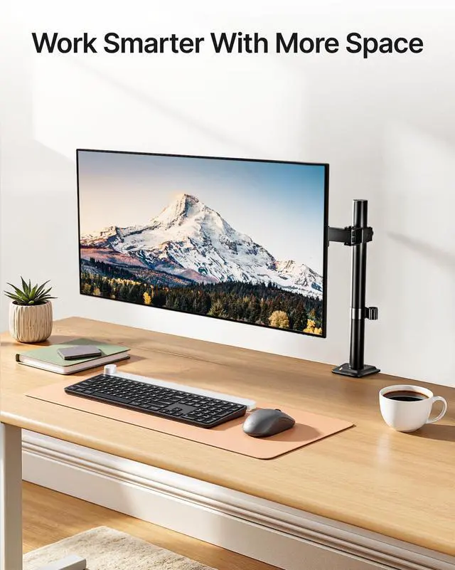 Alt view image 14 of 14 - Extra-Long Single Monitor Mount for 17-32 inches Screen, Fully Adjustable Articulating Desk Monitor Stand up to 22lbs Capacity, Computer Mount with C Clamp and Grommet Base, Max VESA 100x100mm
