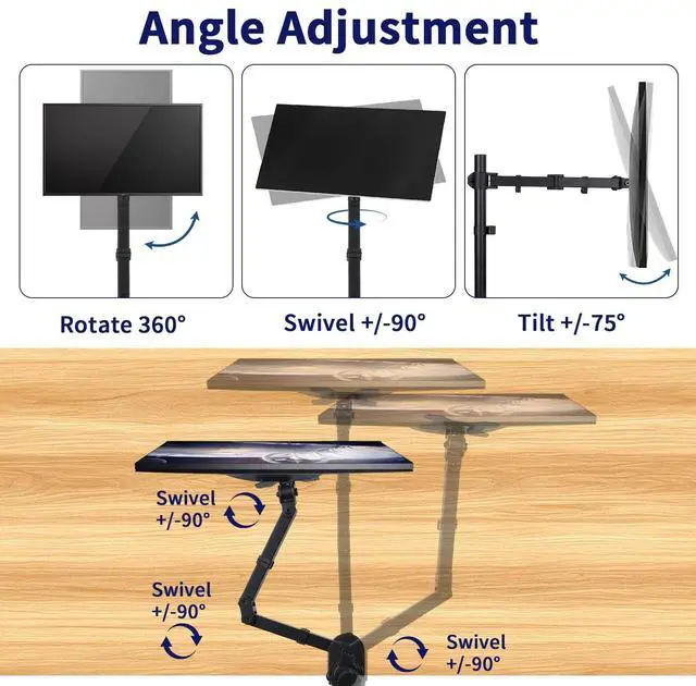 Alt view image 10 of 14 - Single Monitor Desk Mount, Heavy Duty Adjustable Monitor Stand for 13"-32" Screen, Monitor Arm Desk Mount Holds Up to 22lbs with C Clamp/Grommet Base
