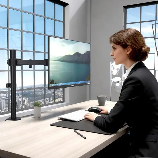 Alt view image 12 of 14 - Single Monitor Desk Mount, Heavy Duty Adjustable Monitor Stand for 13"-32" Screen, Monitor Arm Desk Mount Holds Up to 22lbs with C Clamp/Grommet Base