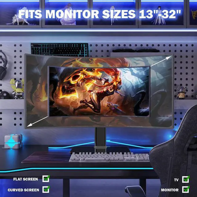 Alt view image 14 of 14 - Single LCD Computer Monitor Free-Standing Desk Stand Mount Riser for 13 inch to 32 inch screen with Swivel, Height Adjustable, Rotation, Vesa Base Stand Holds One (1) Screen up to 77Lbs(HT05B-001))