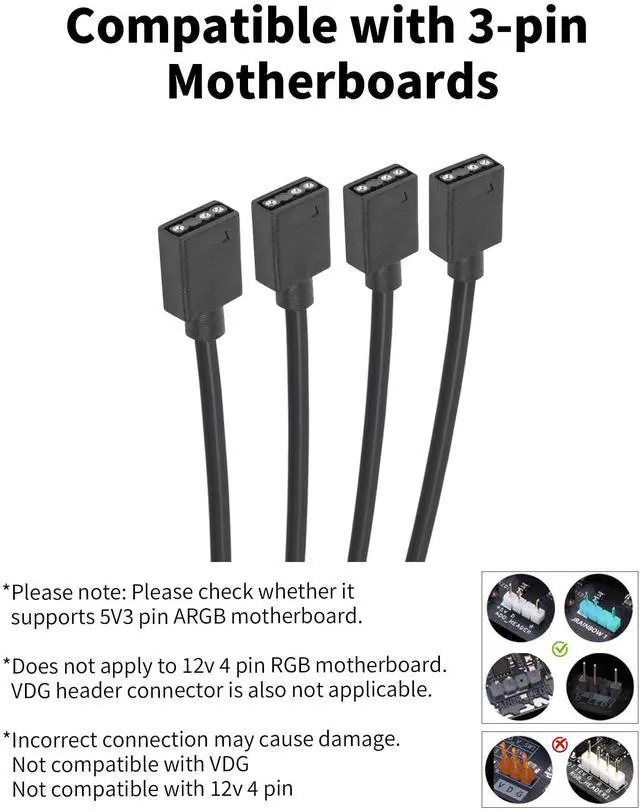 Alt view image 11 of 14 - 1-to-3 ARGB Splitter Cable, ARGB Cable, 5V 3 Pin Addressable RGB Extension Cable ARGB LED Sync Cable for Computer Chassis CPU Cooler and 5V ARGB Fan (2 Pack)