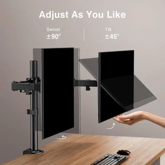 Alt view image 10 of 14 - Dual Monitor Stand, Heavy Duty Adjustable Monitor Desk Mount for 2 Screens up to 32 Inches, Fully Adjustable Height, Tilt, Swivel, Rotate, Supports 17.6 lbs per Monitor Arm, Easy Installation