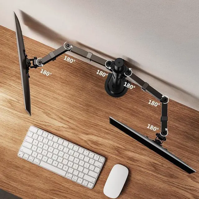 Alt view image 12 of 14 - Dual Monitor Stand, Heavy Duty Adjustable Monitor Desk Mount for 2 Screens up to 32 Inches, Fully Adjustable Height, Tilt, Swivel, Rotate, Supports 17.6 lbs per Monitor Arm, Easy Installation