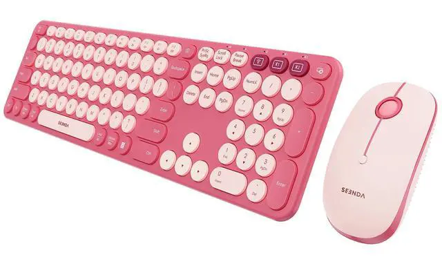 Alt view image 8 of 14 - Wireless Bluetooth Keyboard and Mouse Combo, COE202 Retro Cute Round Keycaps, 3 Multi-Device Connection, Full Size Keyboard Compatible for PC/Laptop/Mac/MacBook/iPad/Tablet, Pink