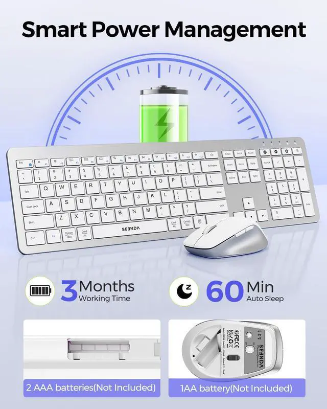 Alt view image 12 of 14 - Wireless Keyboard and Mouse Combo for Windows PC, Laptop, Mac, iPad, Bluetooth & 2.4G 3-Device Multi-Connection, Ultra Slim Full Size Quiet Keyboard, Adjustable DPI Mouse, Silver