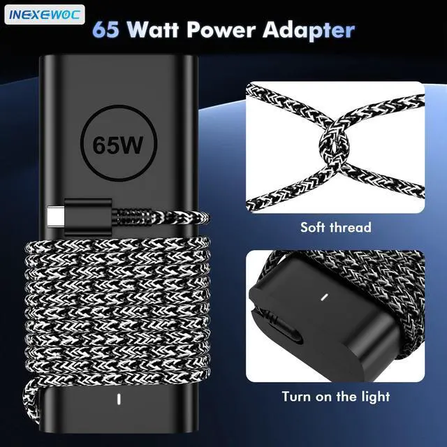 Alt view image 10 of 14 - 65W Laptop Charger USB C - Compatible with Dell Latitude 5420 5520 7420 7430 5430 5530 5540 5440 5450 5550 and Inspiron 14 16 XPS 13, Computer Type C AC Adapter Power Supply Cord