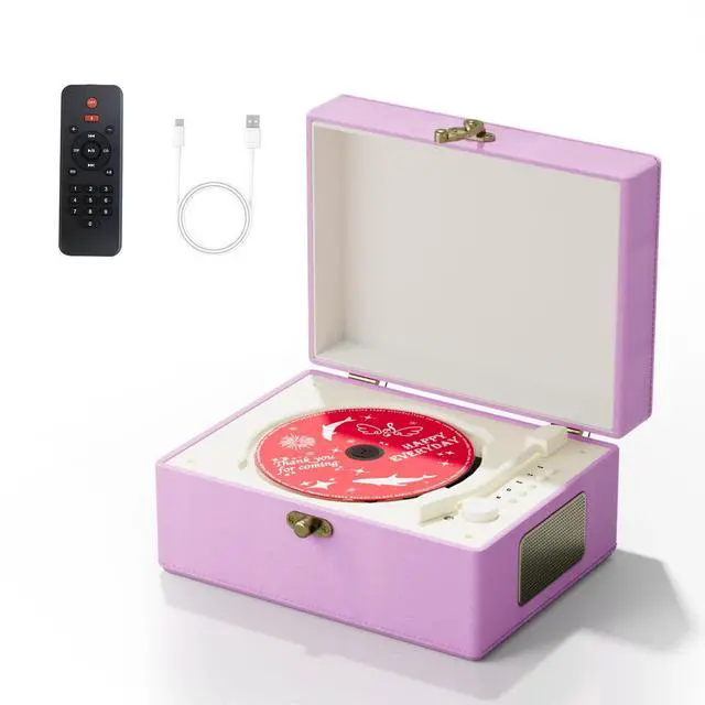 Alt view image 8 of 14 - Rechargeable Leather CD Player with Speakers; Bluetooth Transmitter; Festival Gift; BGM Player for Home Décor (Purple)