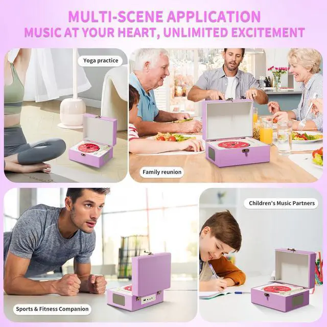 Alt view image 13 of 14 - Rechargeable Leather CD Player with Speakers; Bluetooth Transmitter; Festival Gift; BGM Player for Home Décor (Purple)