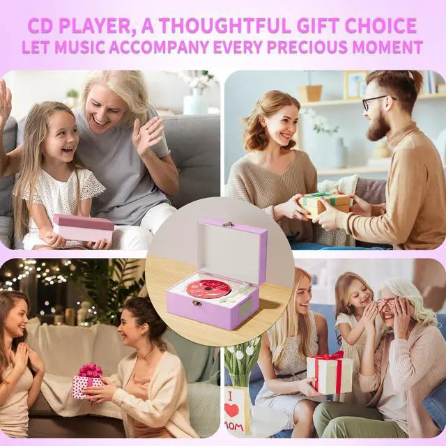 Alt view image 14 of 14 - Rechargeable Leather CD Player with Speakers; Bluetooth Transmitter; Festival Gift; BGM Player for Home Décor (Purple)