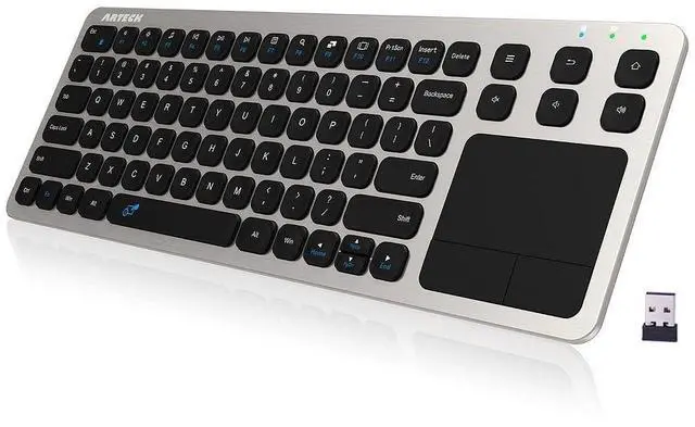 Alt view image 8 of 14 - 2.4G Wireless Touch TV Keyboard with Easy Media Control and Built-in Touchpad Mouse Solid Stainless Ultra Compact Full Size Keyboard -Connected Computer, Smart TV, HTPC
