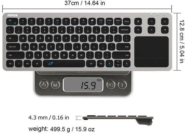 Alt view image 13 of 14 - 2.4G Wireless Touch TV Keyboard with Easy Media Control and Built-in Touchpad Mouse Solid Stainless Ultra Compact Full Size Keyboard -Connected Computer, Smart TV, HTPC