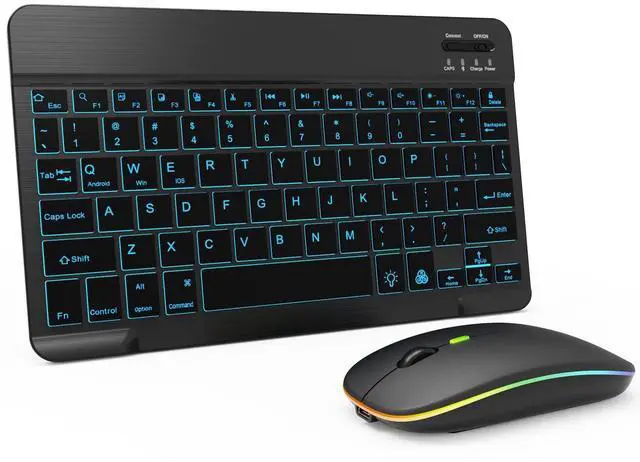 Alt view image 8 of 14 - 7 Color Backlit Bluetooth Keyboard and Mouse Combo for iPad A16 11th 10th Gen iPad Pro Mini Air iPhone, iPadOS 13 or Later, Slim Rechargeable Android Tablet Phone Wireless Mouse Keyboard (Black)