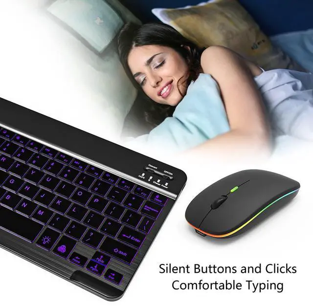 Alt view image 11 of 14 - 7 Color Backlit Bluetooth Keyboard and Mouse Combo for iPad A16 11th 10th Gen iPad Pro Mini Air iPhone, iPadOS 13 or Later, Slim Rechargeable Android Tablet Phone Wireless Mouse Keyboard (Black)