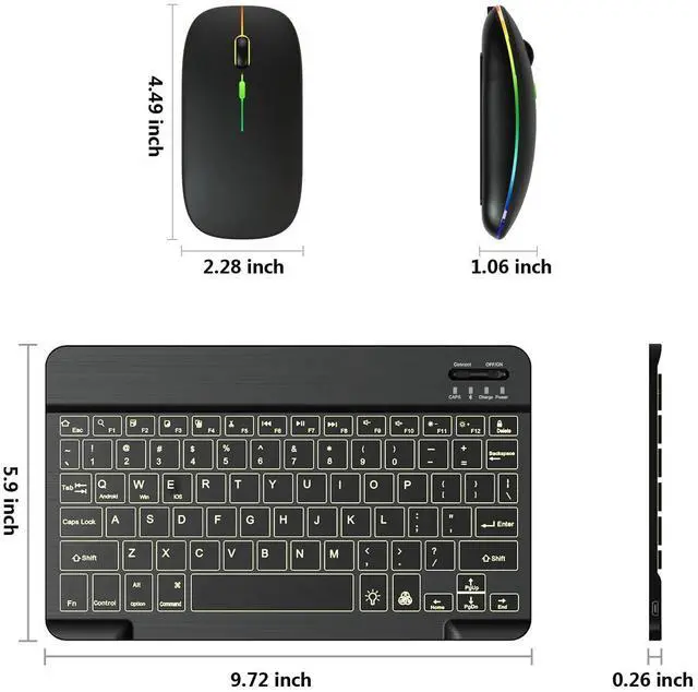 Alt view image 14 of 14 - 7 Color Backlit Bluetooth Keyboard and Mouse Combo for iPad A16 11th 10th Gen iPad Pro Mini Air iPhone, iPadOS 13 or Later, Slim Rechargeable Android Tablet Phone Wireless Mouse Keyboard (Black)