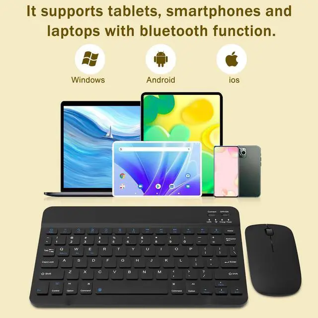 Alt view image 9 of 14 - Rechargeable Bluetooth Keyboard and Mouse Combo, Universal Ultra-Slim Wireless Keyboard Mouse Set for Android Windows iPad iPhone Samsung Tablet Portable Compact Keyboard Set (Black)