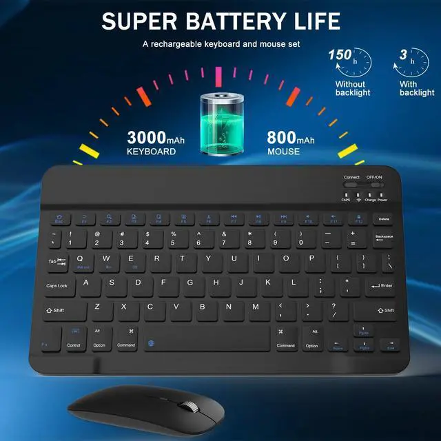 Alt view image 10 of 14 - Rechargeable Bluetooth Keyboard and Mouse Combo, Universal Ultra-Slim Wireless Keyboard Mouse Set for Android Windows iPad iPhone Samsung Tablet Portable Compact Keyboard Set (Black)