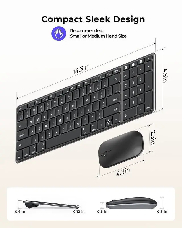 Alt view image 13 of 14 - Bluetooth Keyboard and Mouse Combo for Mac, SKM64-2 Rechargeable Slim Wireless Keyboard Mouse Compact, 3 Multi-Device Connection, Compatible for Mac, MacBook Pro/Air, iPad, Black Gray