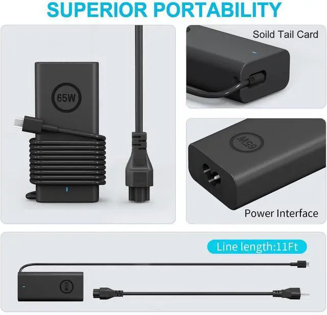 Alt view image 10 of 14 - New 65W USB C Laptop Charger for Dell Laptop Charger,Dell USB C Charger for Dell Latitude 3340 3440 3540 5420 5430 5440 5520 7430 7420 7440,XPS 13 9360,Chromebook 3100 Type C AC Power Adapter Cord
