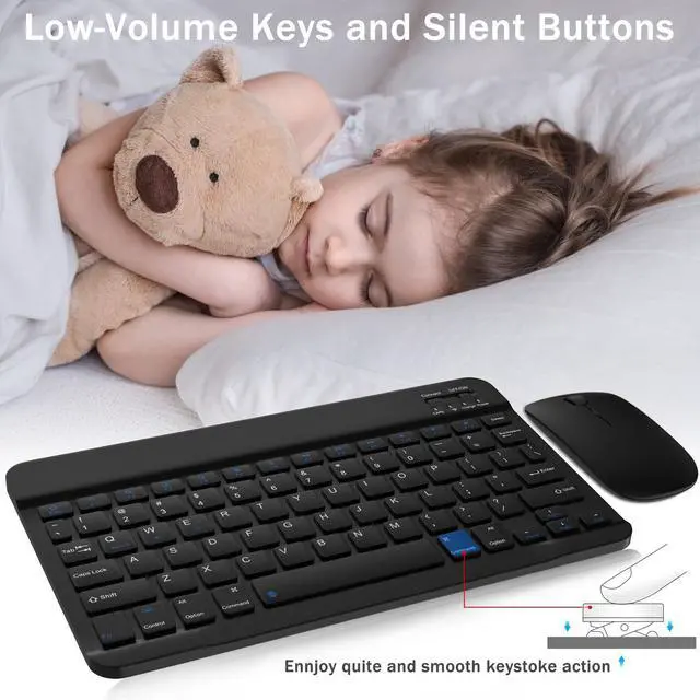 Alt view image 13 of 14 - Rechargeable Bluetooth Keyboard and Mouse Combo, Universal Ultra-Slim Wireless Keyboard Mouse Set for Android Windows iPad iPhone Samsung Tablet Portable Compact Keyboard Set (Black)