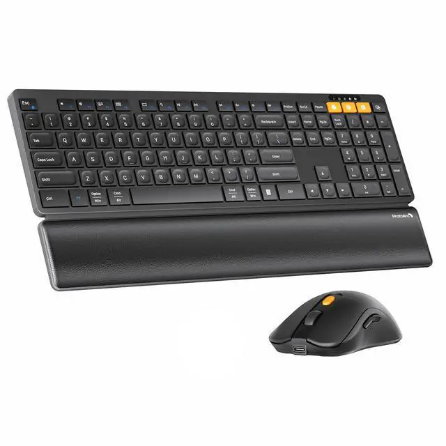 Alt view image 8 of 14 - Wireless Bluetooth Keyboard and Mouse Combo, KM60 Multi Device Rechargeable Ergonomic Full Size Keyboard Mouse with Wrist Rest Sleek Design for Laptop, Computer, Mac, MacBook, Windows, Black