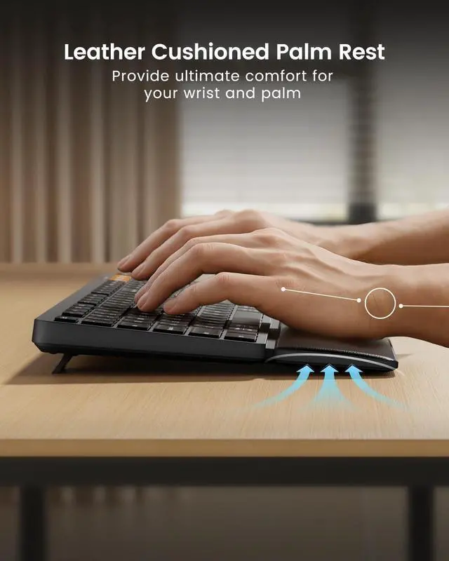 Alt view image 9 of 14 - Wireless Bluetooth Keyboard and Mouse Combo, KM60 Multi Device Rechargeable Ergonomic Full Size Keyboard Mouse with Wrist Rest Sleek Design for Laptop, Computer, Mac, MacBook, Windows, Black