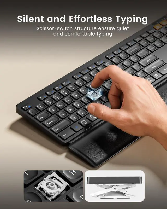 Alt view image 13 of 14 - Wireless Bluetooth Keyboard and Mouse Combo, KM60 Multi Device Rechargeable Ergonomic Full Size Keyboard Mouse with Wrist Rest Sleek Design for Laptop, Computer, Mac, MacBook, Windows, Black
