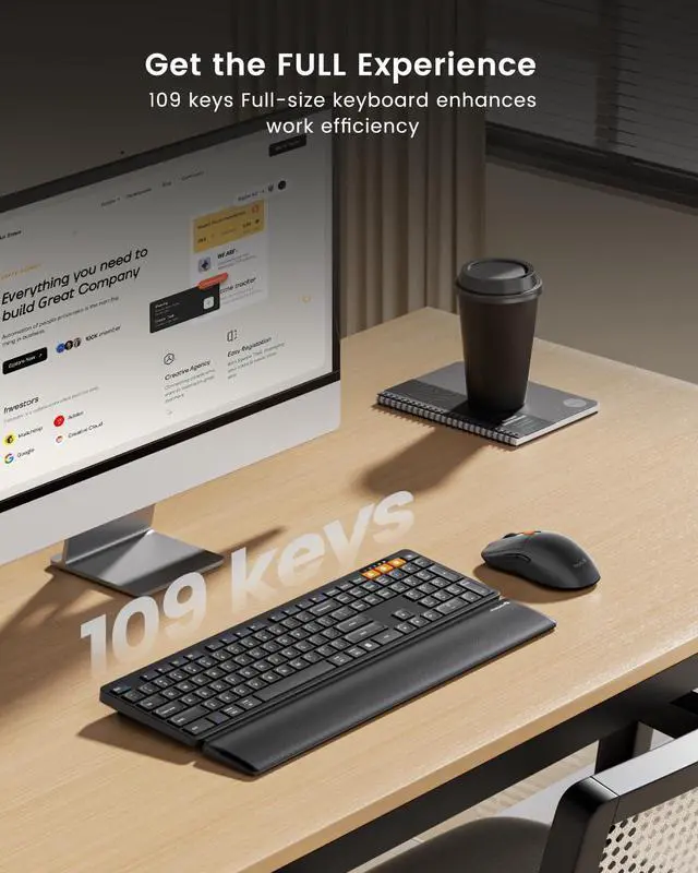 Alt view image 12 of 14 - Wireless Bluetooth Keyboard and Mouse Combo, KM60 Multi Device Rechargeable Ergonomic Full Size Keyboard Mouse with Wrist Rest Sleek Design for Laptop, Computer, Mac, MacBook, Windows, Black