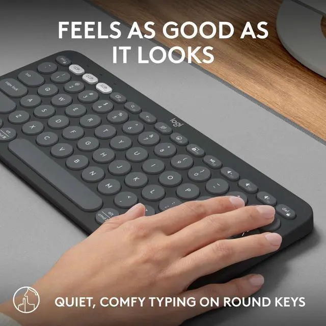Alt view image 12 of 14 - Pebble Keys 2 K380s, Multi-Device Bluetooth Wireless Keyboard with Customizable Shortcuts, Slim and Portable, Easy-Switch for Windows, macOS, iPadOS, Android, Chrome OS - Tonal Graphite