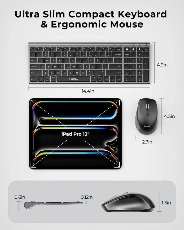 Alt view image 14 of 14 - Wireless Bluetooth Keyboard and Mouse Combo, COE401 Rechargeable Slim Keyboard Mouse, 3 Multi-Device Connection, Compact Quiet Set Compatible for Mac/Windows Laptop MacBook iPad, Black Gray