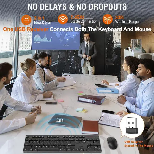 Alt view image 10 of 14 - Wireless Keyboard and Mouse Combo, Silent Full Size Cordless USB Keyboard Mouse, 2.4GHz Lag-Free, Long Battery Life, for Computer, Laptop, PC, Chromebook, Windows (Black, 1 Pack)