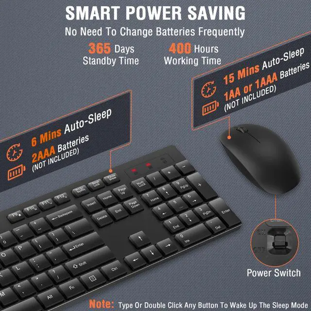 Alt view image 11 of 14 - Wireless Keyboard and Mouse Combo, Silent Full Size Cordless USB Keyboard Mouse, 2.4GHz Lag-Free, Long Battery Life, for Computer, Laptop, PC, Chromebook, Windows (Black, 1 Pack)