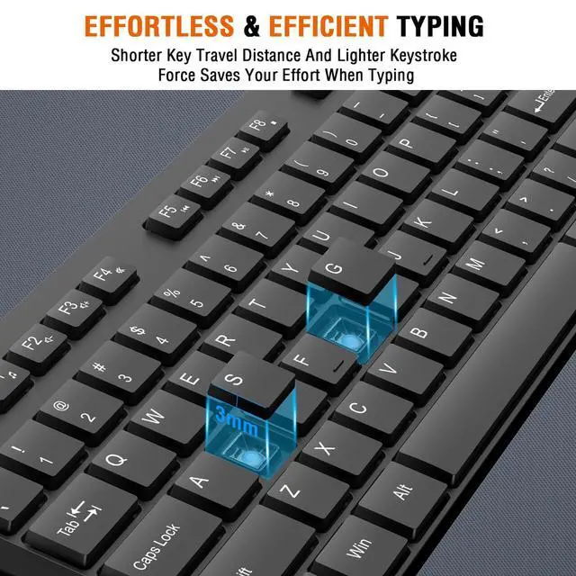 Alt view image 13 of 14 - Wireless Keyboard and Mouse Combo, Silent Full Size Cordless USB Keyboard Mouse, 2.4GHz Lag-Free, Long Battery Life, for Computer, Laptop, PC, Chromebook, Windows (Black, 1 Pack)