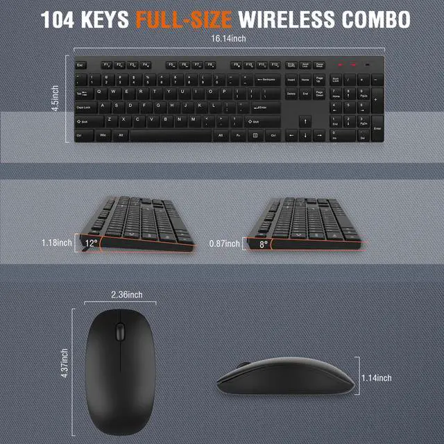 Alt view image 14 of 14 - Wireless Keyboard and Mouse Combo, Silent Full Size Cordless USB Keyboard Mouse, 2.4GHz Lag-Free, Long Battery Life, for Computer, Laptop, PC, Chromebook, Windows (Black, 1 Pack)