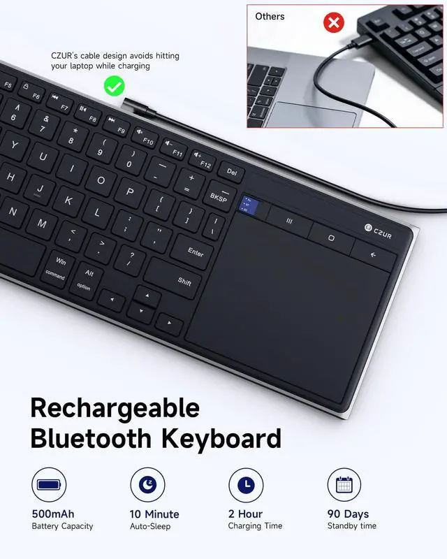 Alt view image 11 of 14 - K5S Bluetooth Keyboard with Touchpad, Wireless & Wired Keyboard with Trackpad for PC, Laptop, Tablet & Phone, Multi-Device Portable Rechargeable Keyboard, for Windows/Mac/Android/iOS (No Backlit)