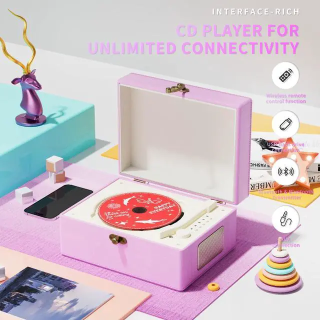 Alt view image 9 of 14 - Rechargeable Leather CD Player with Speakers; Bluetooth Transmitter; Festival Gift; BGM Player for Home Décor (Purple)
