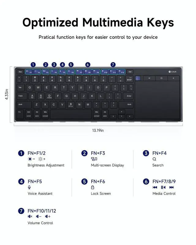 Alt view image 13 of 14 - K5S Bluetooth Keyboard with Touchpad, Wireless & Wired Keyboard with Trackpad for PC, Laptop, Tablet & Phone, Multi-Device Portable Rechargeable Keyboard, for Windows/Mac/Android/iOS (No Backlit)
