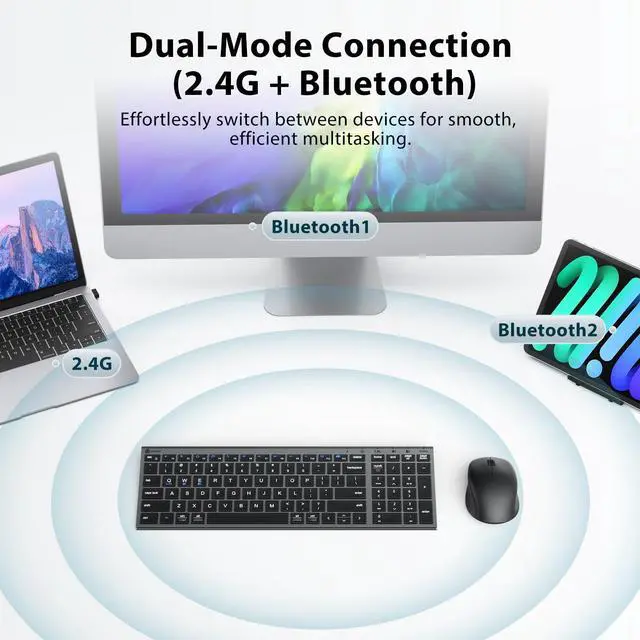 Alt view image 9 of 14 - DK05 Bluetooth Keyboard and Mouse Combo, Multi-Device Wireless Keyboard and Mouse (2.4GHz+Bluetooth), USB-C Rechargeable, Slim Compact Design, Comfortable Typing for PC/Laptop/Windows/Mac