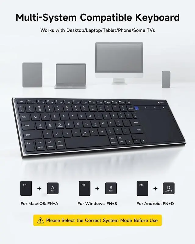 Alt view image 14 of 14 - K5S Bluetooth Keyboard with Touchpad, Wireless & Wired Keyboard with Trackpad for PC, Laptop, Tablet & Phone, Multi-Device Portable Rechargeable Keyboard, for Windows/Mac/Android/iOS (No Backlit)
