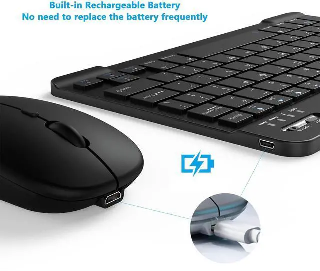 Alt view image 10 of 14 - Ultra-Slim Small Bluetooth Keyboard and Mouse Combo Portable Rechargeable Wireless Keyboard for Android Tablet Cell Phone Samsung Smartphone iPhone iPad mini Pro Air 10.2 10.9 11 12.9 13 inch (Black)