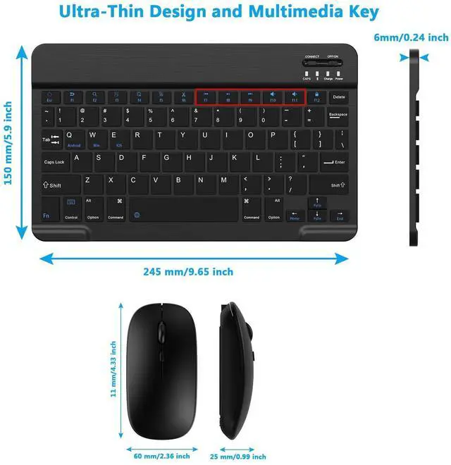 Alt view image 13 of 14 - Ultra-Slim Small Bluetooth Keyboard and Mouse Combo Portable Rechargeable Wireless Keyboard for Android Tablet Cell Phone Samsung Smartphone iPhone iPad mini Pro Air 10.2 10.9 11 12.9 13 inch (Black)