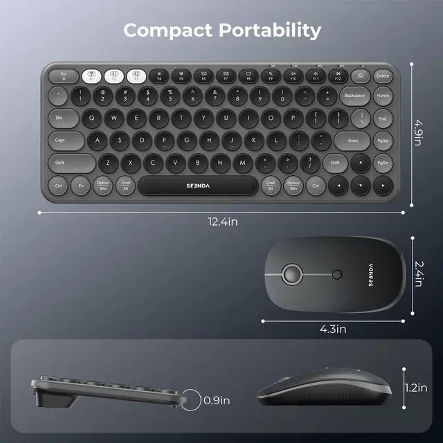 Alt view image 10 of 14 - Bluetooth Wireless Keyboard and Mouse Combo, COE203 Quiet Round Keycaps, 3-Device Multi-Connection, Bluetooth & 2.4G USB Receiver, Wide Compatibility with iPad/Tablet/Laptop/Mac/Windows, Black