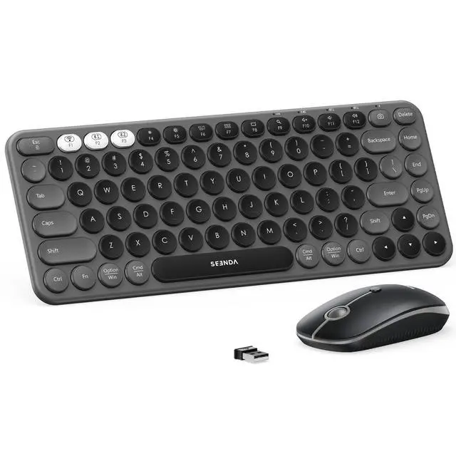 Alt view image 8 of 14 - Bluetooth Wireless Keyboard and Mouse Combo, COE203 Quiet Round Keycaps, 3-Device Multi-Connection, Bluetooth & 2.4G USB Receiver, Wide Compatibility with iPad/Tablet/Laptop/Mac/Windows, Black