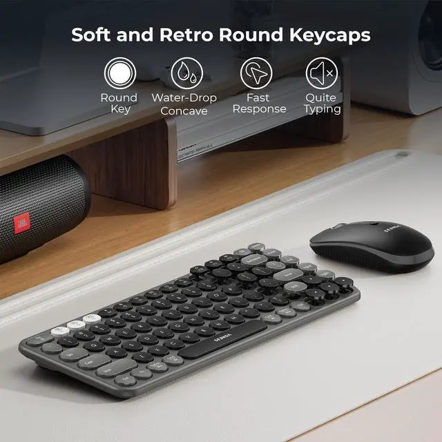 Alt view image 11 of 14 - Bluetooth Wireless Keyboard and Mouse Combo, COE203 Quiet Round Keycaps, 3-Device Multi-Connection, Bluetooth & 2.4G USB Receiver, Wide Compatibility with iPad/Tablet/Laptop/Mac/Windows, Black