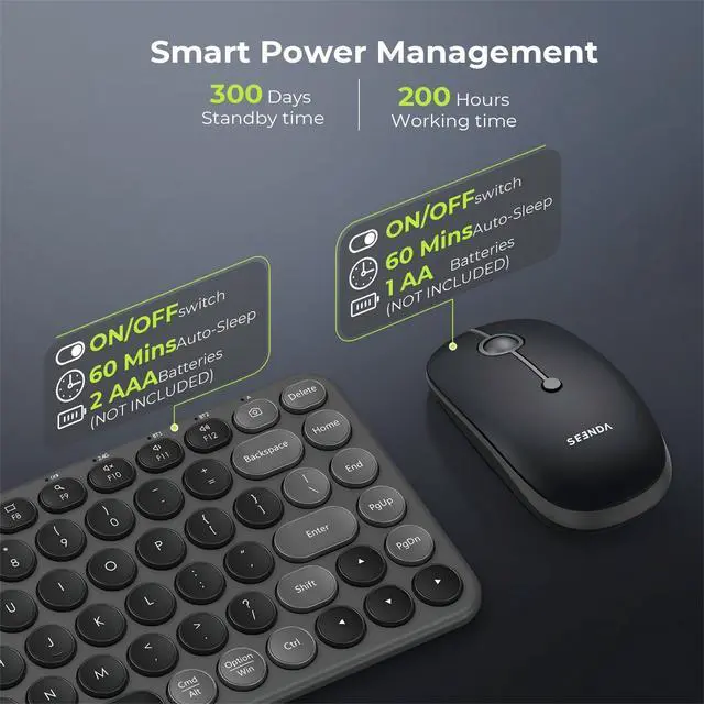 Alt view image 14 of 14 - Bluetooth Wireless Keyboard and Mouse Combo, COE203 Quiet Round Keycaps, 3-Device Multi-Connection, Bluetooth & 2.4G USB Receiver, Wide Compatibility with iPad/Tablet/Laptop/Mac/Windows, Black