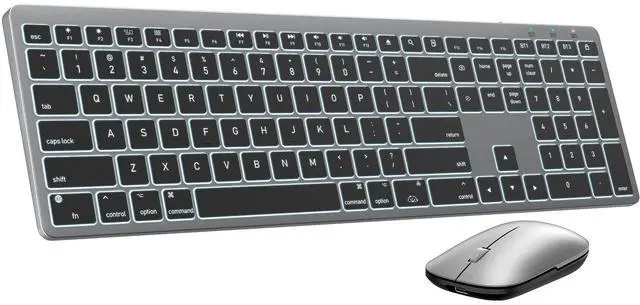 Alt view image 8 of 14 - Bluetooth Keyboard and Mouse for Mac 7-Color Backlit, Multi-Device, Rechargeable, KMA1pro Full-Size Wireless Keyboard Mouse Combo with Quiet Scissor-Switch Keys for Mac (Space Gray)