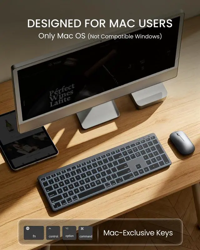 Alt view image 9 of 14 - Bluetooth Keyboard and Mouse for Mac 7-Color Backlit, Multi-Device, Rechargeable, KMA1pro Full-Size Wireless Keyboard Mouse Combo with Quiet Scissor-Switch Keys for Mac (Space Gray)