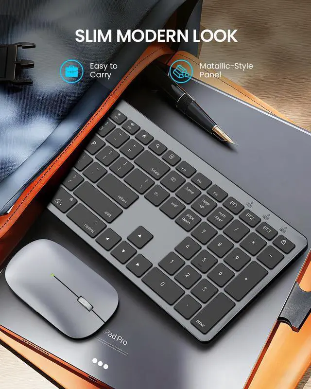 Alt view image 14 of 14 - Bluetooth Keyboard and Mouse for Mac 7-Color Backlit, Multi-Device, Rechargeable, KMA1pro Full-Size Wireless Keyboard Mouse Combo with Quiet Scissor-Switch Keys for Mac (Space Gray)