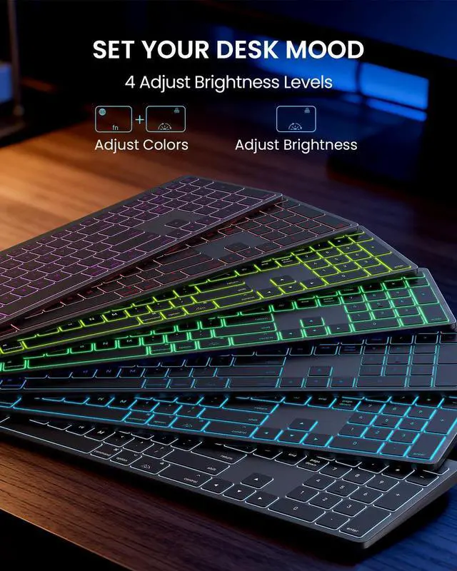 Alt view image 11 of 14 - Bluetooth Keyboard and Mouse for Mac 7-Color Backlit, Multi-Device, Rechargeable, KMA1pro Full-Size Wireless Keyboard Mouse Combo with Quiet Scissor-Switch Keys for Mac (Space Gray)