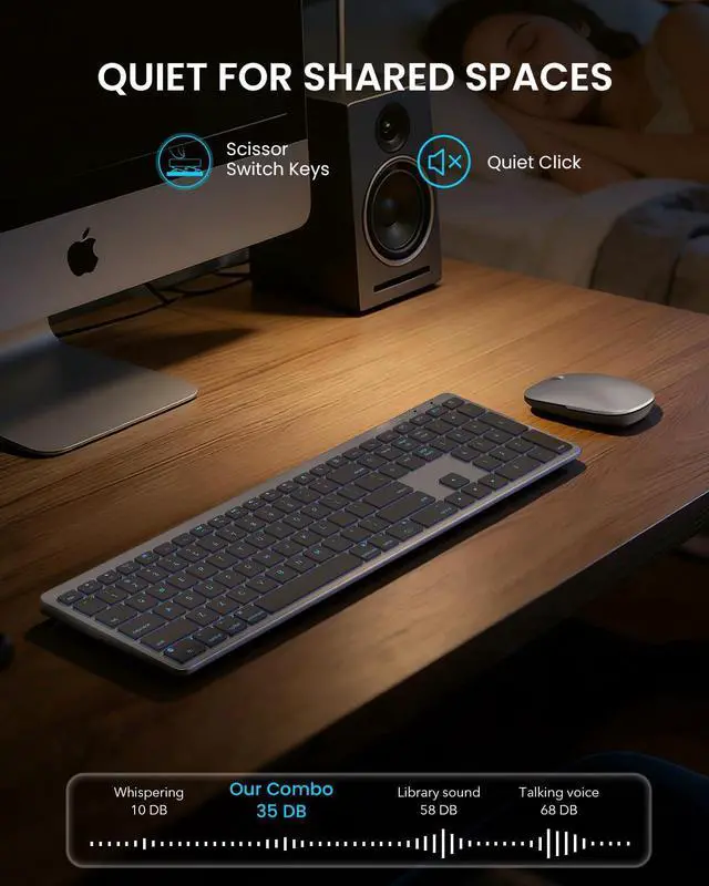 Alt view image 13 of 14 - Bluetooth Keyboard and Mouse for Mac 7-Color Backlit, Multi-Device, Rechargeable, KMA1pro Full-Size Wireless Keyboard Mouse Combo with Quiet Scissor-Switch Keys for Mac (Space Gray)