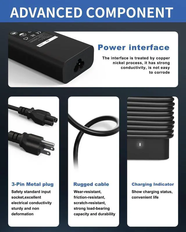 Alt view image 11 of 14 - 65W USB C AC Adapter Laptop Charger Compatible with Dell Latitude 3450 5520 7420 5420 5550 5450 5440 5430 5540 5530 7440 Inspiron 14 16 XPS 13 Chromebook 3100 Computer Type C Power Cord